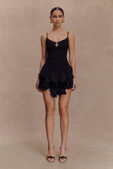 Calantha Ruffle Mesh Mini Dress - Black